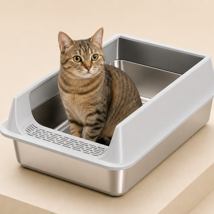 Stainless Litter Box in use